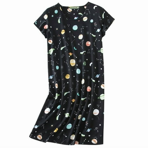 Vivabric Womens Nightgowns Cotton Sleepwear Plus Size Sleep Shirt Short Sleeve Nightshirt Print Sleepshirt Black Planet