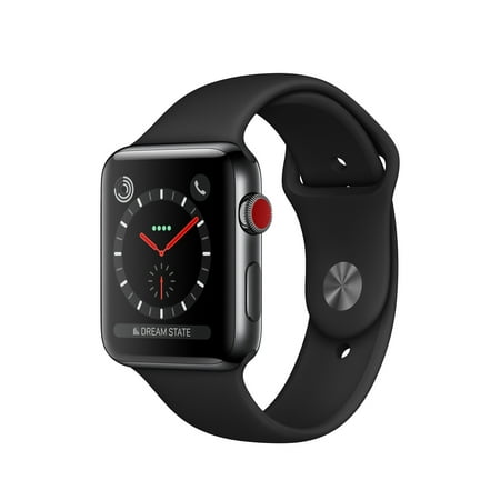 Restored Apple Watch 42mm Series 3 GPS + CELL Black Stainless Steel Black Spot Band (Refurbished)