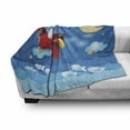 thumbnail image 3 of Moon Soft Flannel Fleece Throw Blanket, Retro Airplane Moon and Stars in Sky Jumping Fish and Wavy Sea Print, Cozy Plush for Indoor and Outdoor Use, 70" x 90", Blue and Yellow, by Ambesonne, 3 of 6