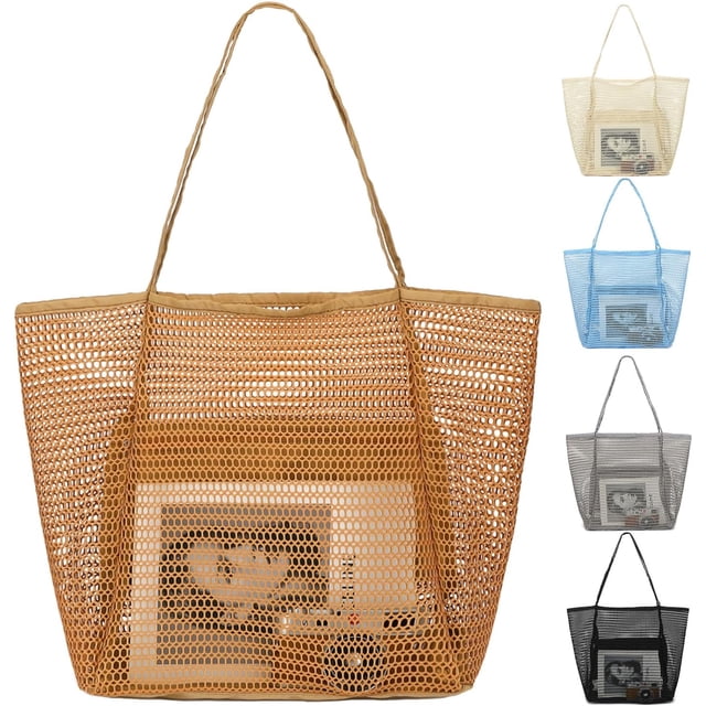 Mesh Beach Bag, Extra Large Beach Tote with Zipper Pocket Pool Bag for Cruise/Swim/Vacation Essentials