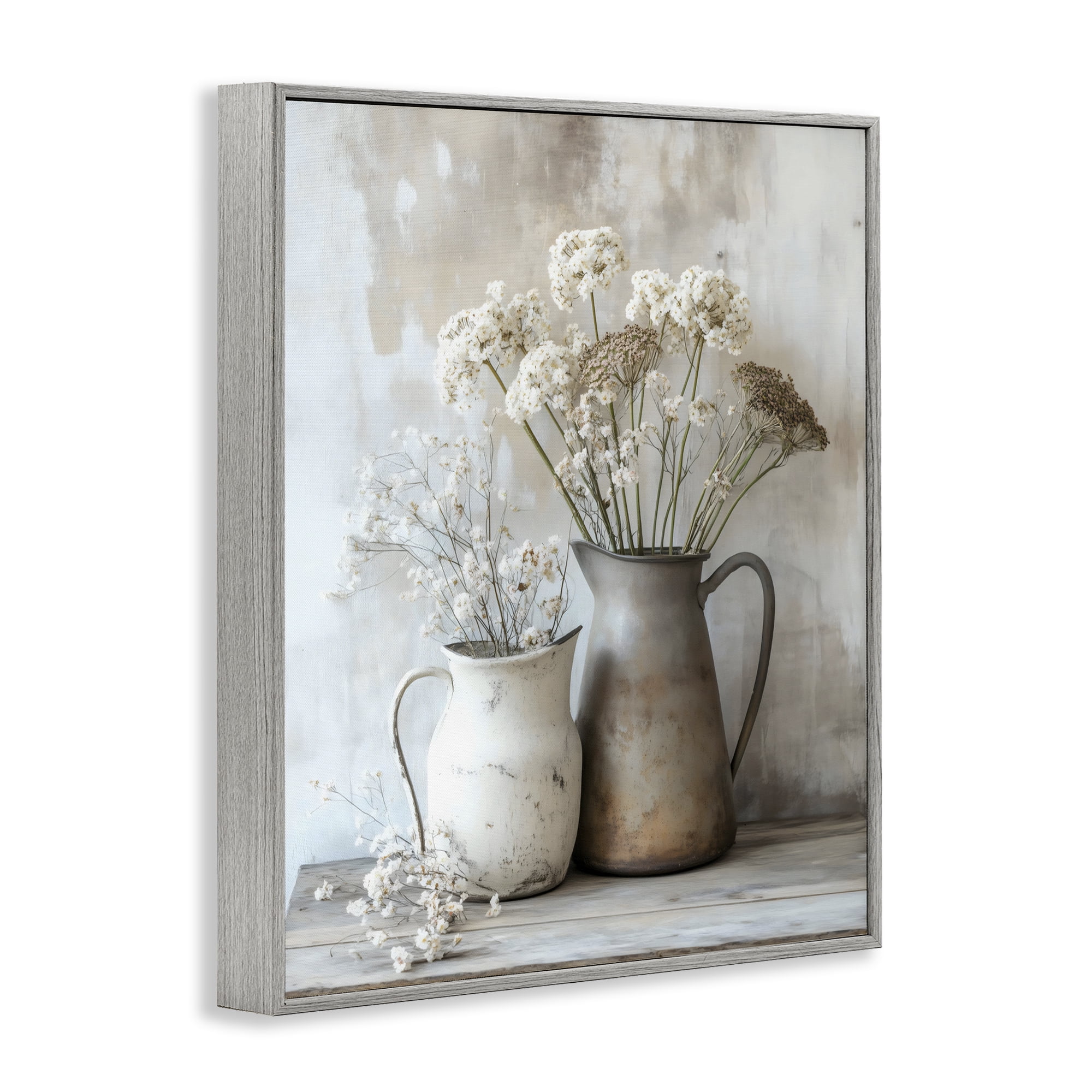 Stupell Industries Rustic Flower Arrangement in Pitchers Gray Framed Giclee Art, design by Creative Studio