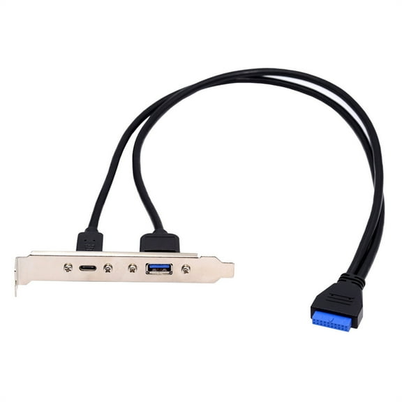 CY USB3.0 Motherboard 19/20Pin to USB-C Type-C & USB 3.0 Dual Ports Female PCI-E Back Panel 5Gbps Cable