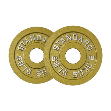 5LB Gold Olympic Steel Plate Pair - 2 Inch Barbell Standard 5 Pound Weights in Premium Gold Finish