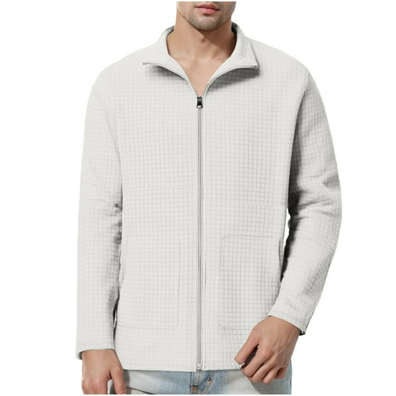 Kaemgyyd Winter Jackets for Men Lightweight Full Zip Quilted Lined Casual Warm Coat Solid Long Sleeve Outwear with Pockets