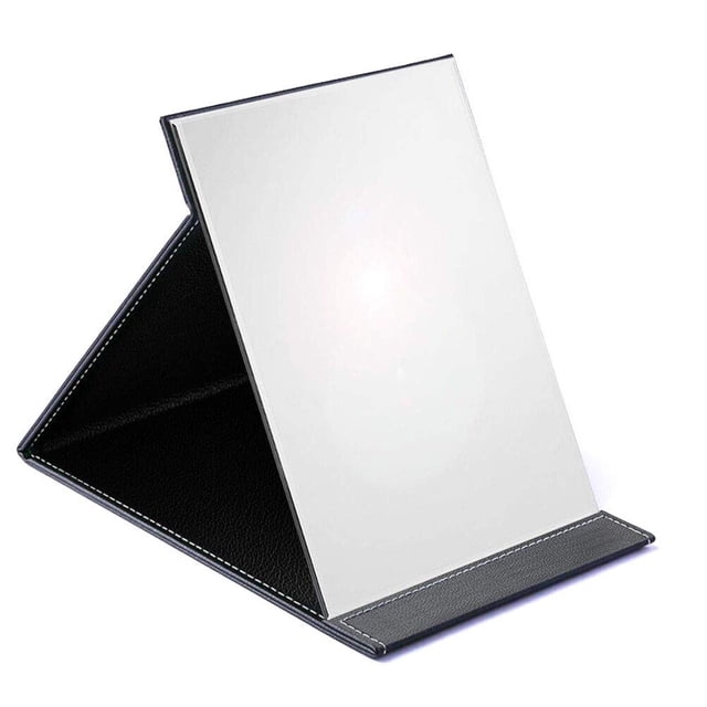 Espejo de viaje plegable, espejo ultrafino rectangular ajustable portátil de PU, para viajes, camping, hogar (8,26 W × 6,1 L) Ormromra CZMR-ST73