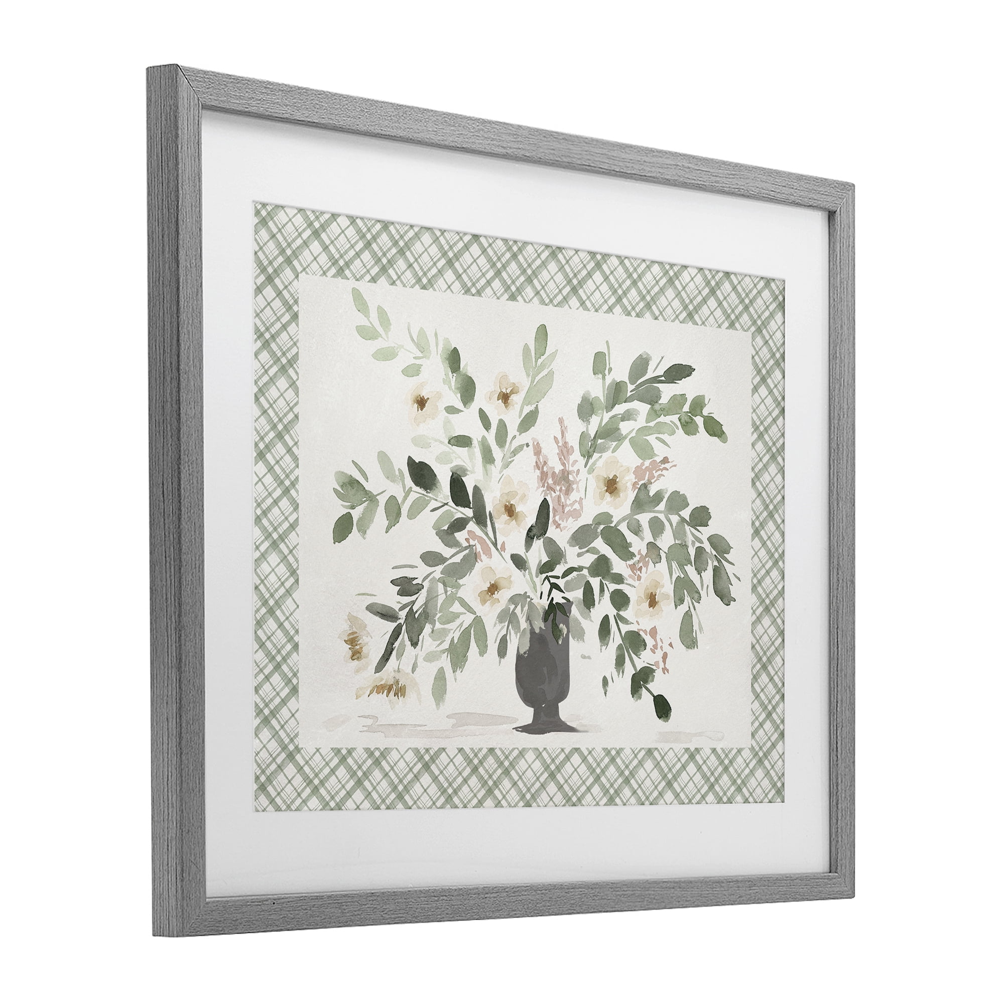 Stupell Industries Springtime Bouquet on Plaid Gray Framed Print Under Glass, design by Lucille Price