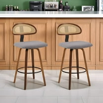 360° Swivel Rattan Bar Stools Set of 2, Counter Height Modern Kitchen Island Stools With Footrest, Uphostered Cushion, Comfortable Durable,Dark Grey