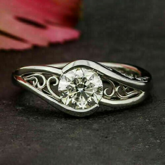 Eclet Jewels Silver 14K White Gold Plated Rings - 2 Ct Round Brilliant Cut Diamond Rings - Latest Engagement Diamond Rings - Party Wear Diamond Rings for Women's - Daily Wear Diamond Rings