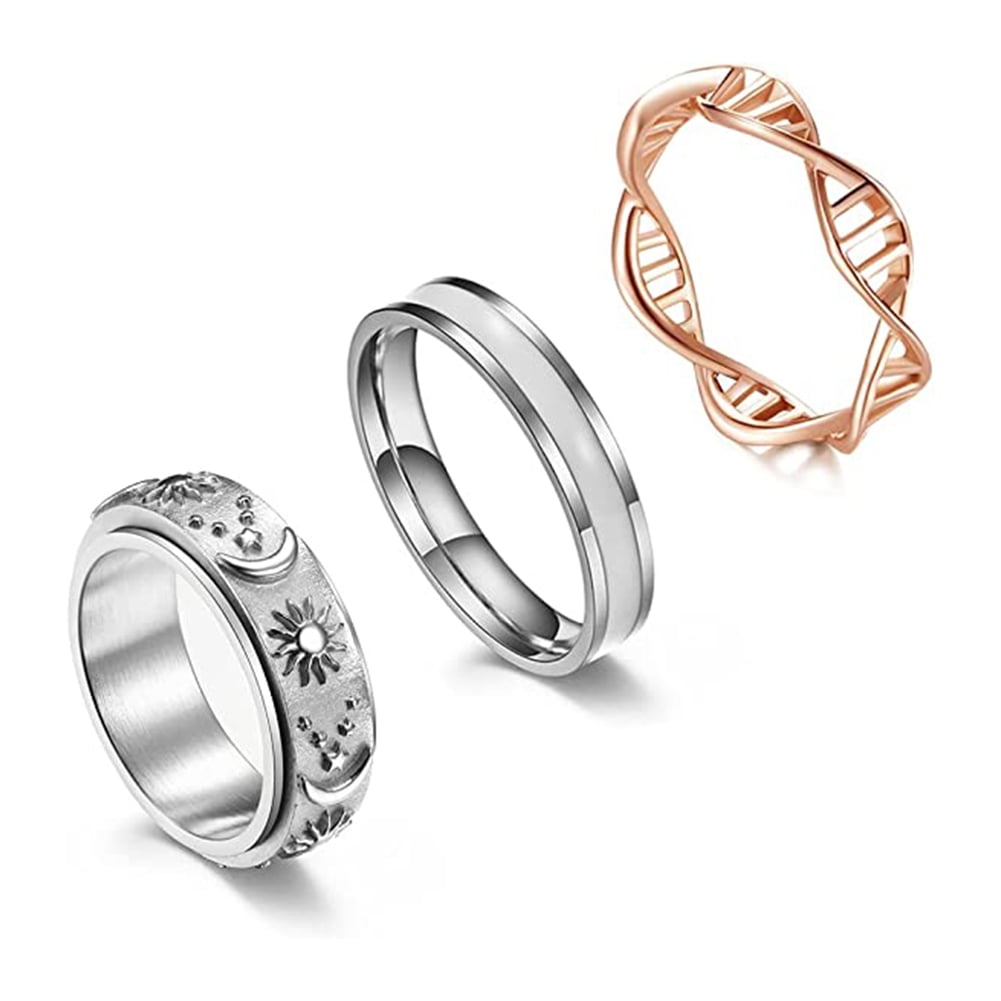 316L Stainless Steel Rose Gold Silver Women's Gift Wedding Double Rings Size 6-9