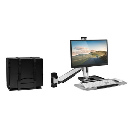 Mount-It! Standing Desk Converter Wall Mount Workstation with Keyboard Tray and CPU