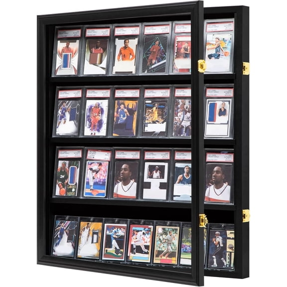 Baseball Card Display Case 24 Graded Sport Card Display Case Wall Mount for Baseball Football Basketball Hockey Trading Card Collection, Black