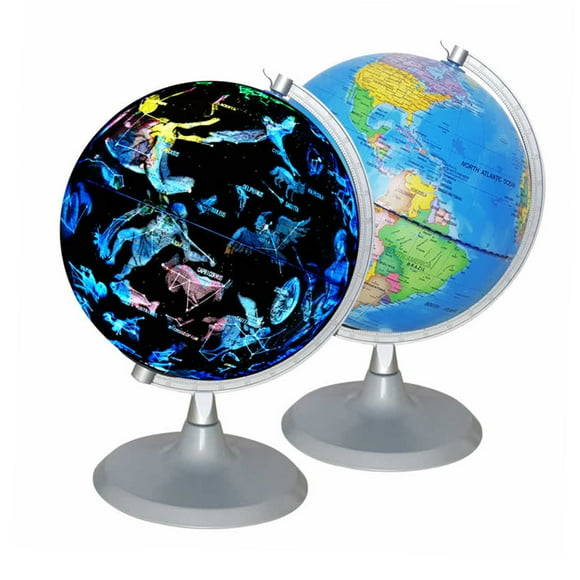 8 Inch Illuminated World Globe 2-in-1 LED Earth Globe Constellation Globe for Educational Geographic Learning Home Office Decor