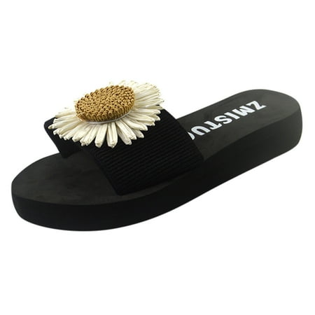 

Women Slippers Women Beach Breathable Flowers Sandals Home Slipper Flip-Flops Flat Shoes Black 8