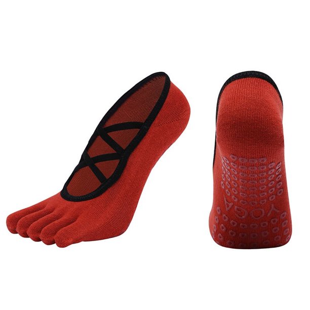 Calcetines de yoga de cinco dedos con envoltura de espiga y doble tira cruzada, calcetines cálidos para deportes de baile