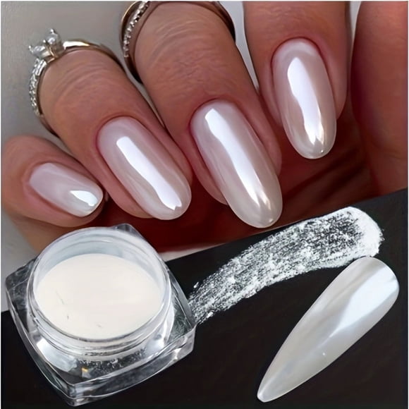 Pearl Chrome Nail Powder, Mirror Effect Aurora Magic Pearlescent White Nail Powder Pigment, High Gloss Glitter Nail Art, Holographic Ice Aurora Dust Nail Powder For Manicure Decorations