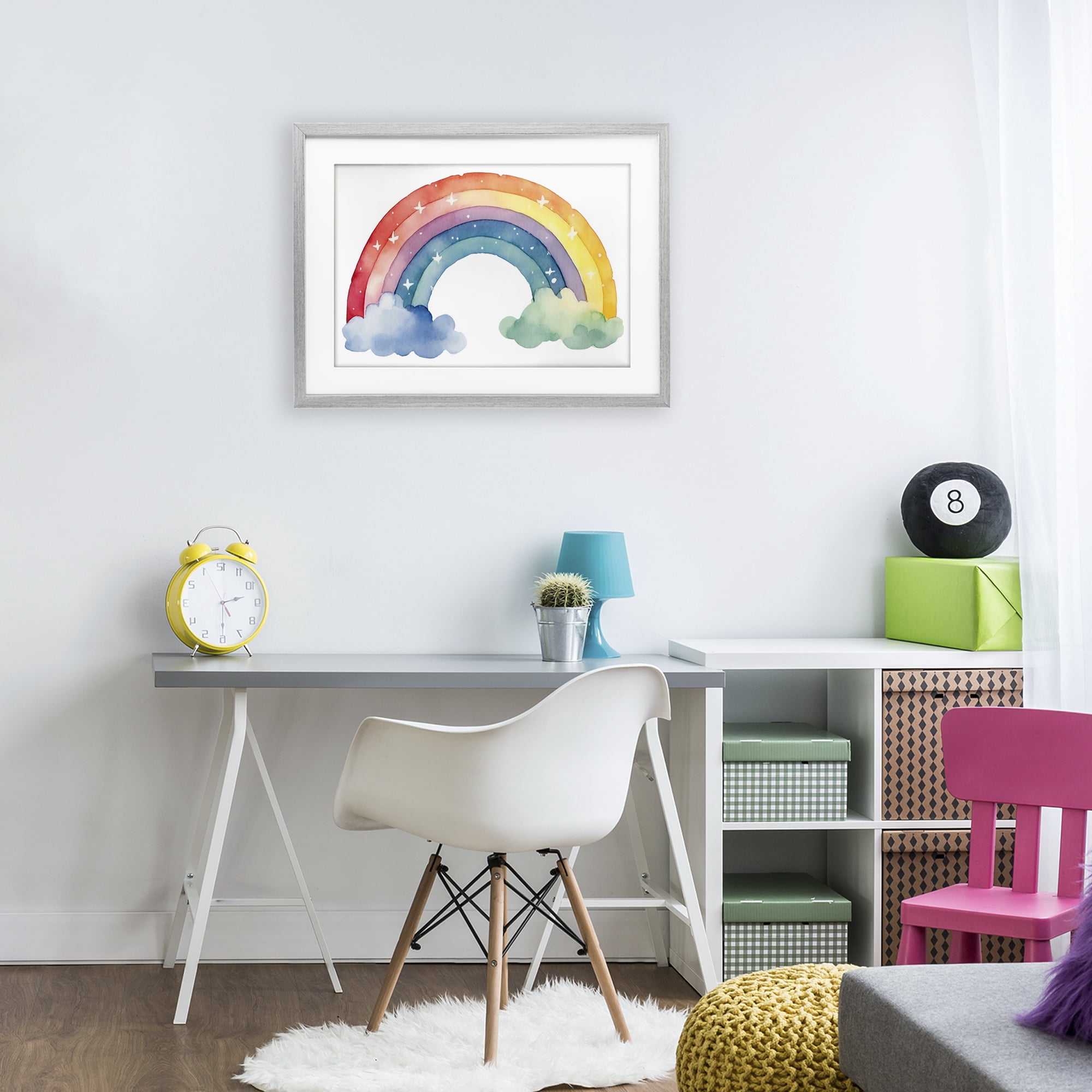 Stupell Industries Colorful Rainbow with White Stars Gray Framed Print Under Glass, design by Creative Studio