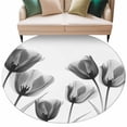 thumbnail image 2 of Black Grey Tulip Round Area Rug 5 FT, Non Slip Bedroom Rugs, Flower Floral Modern Minimalist White Washable Soft Circular Carpet Non-Shedding Floor Mat for Kitchen Dining Room Foyer Balcony Dorm, 2 of 8