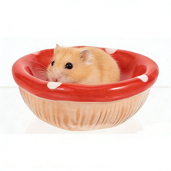 Ceramic Small Animal Food Bowl,Mushroom Design In Red,Anti Spill Small Animal Tableware,Suitable For Hamsters,Rabbits,Sandrats,And Chinchillas,Pet Feeding Supplies.