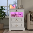thumbnail image 6 of Hiphuta Wide Farmhouse Nightstand with Charging Station, Wood Night Stands End Table with 3 Drawer, LED Bedside Table for Bedroom Living Room, White, 6 of 8