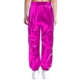 thumbnail image 2 of Miutii Girls Boys Shiny Metallic Dance Cargo Pants Elastic Waistband with Pockets for Hip Hop Jazz Stage Performance Purple 16, 2 of 3