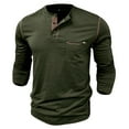 thumbnail image 4 of VSSSJ Shirts for Men Slim Fit Solid Color Patchwork Long Sleeve Button V-Neck Stand Collar Pullover Tops Fashion Casual Lightweight Shirts Army Green XL, 4 of 7