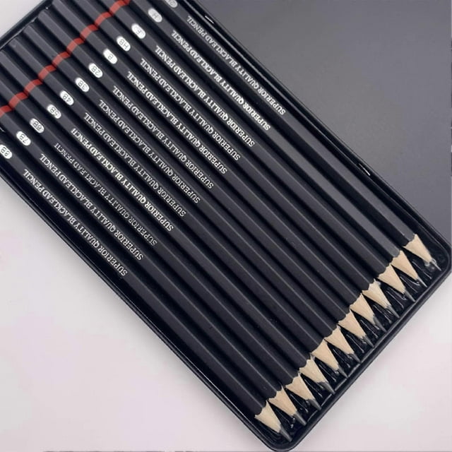 12pcs Drawing Pencil Set Safety Environmental Friendly Sketching Pencils Set Art Supplies Drawing Kit with Iron Box