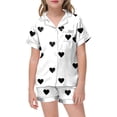 thumbnail image 2 of Unisex Kids Pajamas 2 Piece Set Short Sleeve Silky Button Down Sleepwear Loungewear Heart Printed Pajamas Short Sleeved Button Top Shorts Home Pajamas Set, 2 of 4