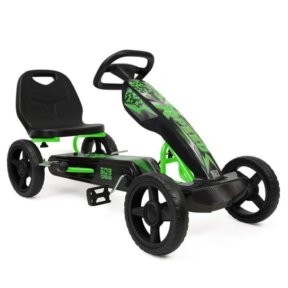 509 Crew: Xspeed Pedal Go-Kart - Green & Black - Kids 4 Wheel Sporty Ride-On Cart, Adjustable Seat, Steering Wheel, Indoor/Outdoor, 110lb Cap, Ages 4 