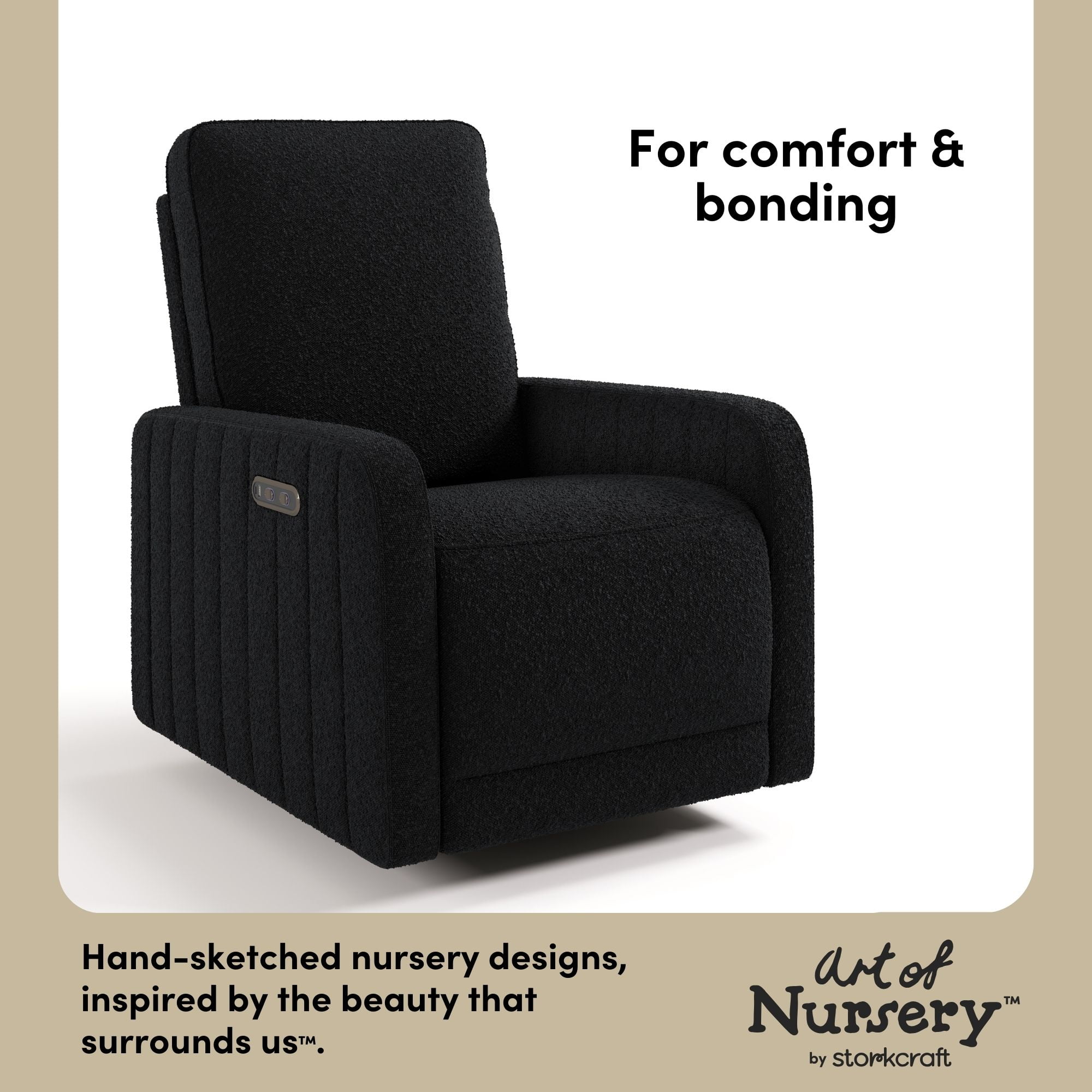 Art of Nursery by Storkcraft Kyoto Power Recliner, Black Boucle