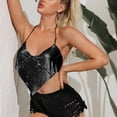 thumbnail image 2 of Felirenzacia Women’s Glitter Sequin Halter Chain String Tank Top Sleeveless Open Back Party Night Out Clubwear, Black,Free Size, 2 of 5