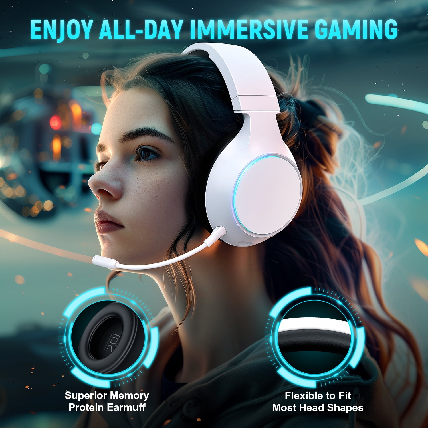 2.4GHz Wireless Gaming Headset for PC, PS5, PS4, Switch, Mac, USB Over Ear Gaming Headphones with ENC Noise Canceling Microphone, Bluetooth 5.3, 60H Battery, 3.5mm Wired for Controller