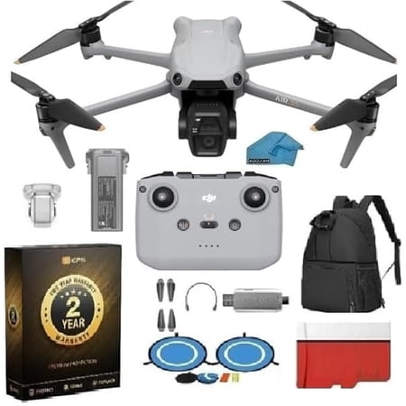 DJI Air 3S Drone with RC-N3 | 1" CMOS 4K/60fps HDR Camera | 2-Year Extended Warranty, Waterproof Backpack, 128GB MicroSD, Landing Pad, 45-Min Flight Time & 20km Video Transmission Bundle