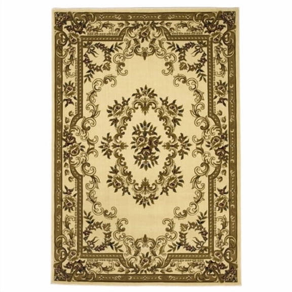 Kas Ivory Aubusson Machine-Made 100% Heat-set Polypropelene with Hand-Carved Patterns 2'2" x 7'11" Runner - Area Rug