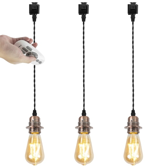 Kiven J-Type track lighting pendants,Dimmable J track pendant lights with Aluminum Holder,3-Light Track Lighting Fixture for Kitchen Island Hallway Restaurant,Copper Red Finish