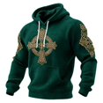 thumbnail image 4 of IWRICH Men's St. Patrick's Day Printed Waffle Knit Hoodie Irish Celtic Cross Shamrock Sweatshirt Dark Green XXL, 4 of 4