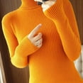 thumbnail image 4 of Wyobmus Womens Cable Knitted Sweater Soft Base Shirt Long Sleeve Fashion Casual Turtleneck Tee Tops B-Orange, 4 of 4