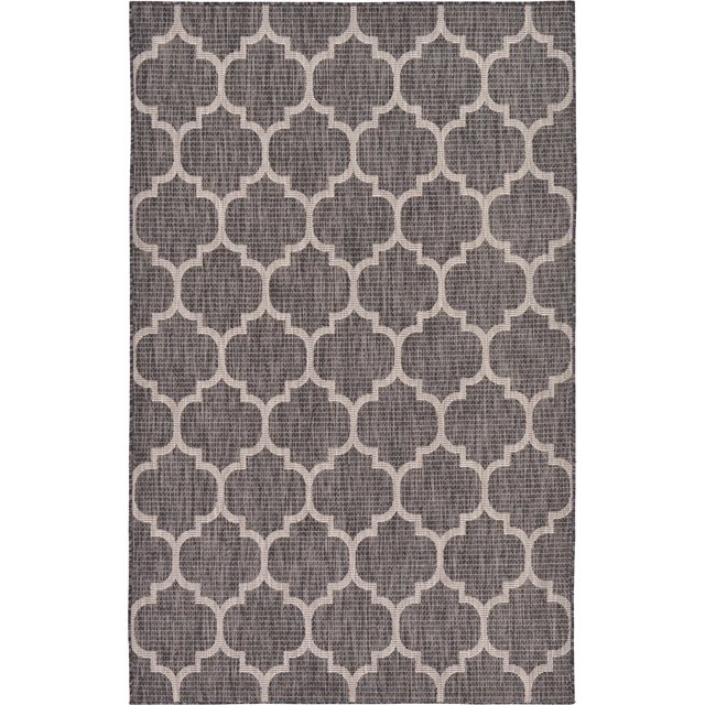 Unique Loom Trellis Collection Casual Moroccan Lattice Transitional Indoor and Outdoor Flatweave Area Rug, 5 x 8 ft, Black/Beige