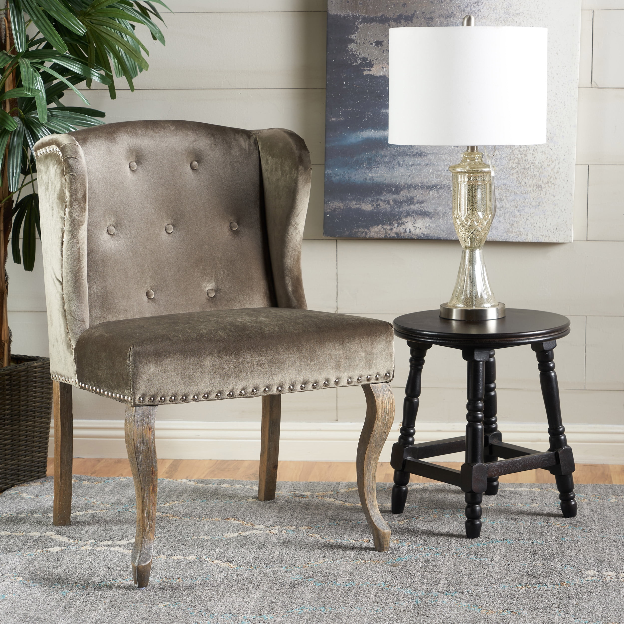 Noble House Adelle Wingback Velvet Chair, Grey