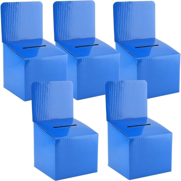 Raffle Ticket Box Donation Collection Ballot Box Reusable Sturdy thick Cardboard Box with Slot comment Suggestion Box With Removable Header 6H x 6W x 6D, Display area 6H x 6WBlue 5 pack