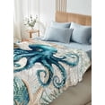 thumbnail image 4 of Nautical Octopus California King Size Flat Sheet, Wrinkleproof & Fadeproof Cooling Flat Bed Sheet Only, Coastal Vintage Coral Starfish Ocean Breathable Soft Bedding Top Sheets 108 x 98 Inches, 4 of 8