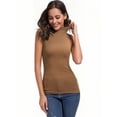 thumbnail image 5 of 2 Pack Women's Sleeveless Turtleneck Tank Top - Slim Fit Stretchy Basic Layer Shirt (Black & Tan), 5 of 5