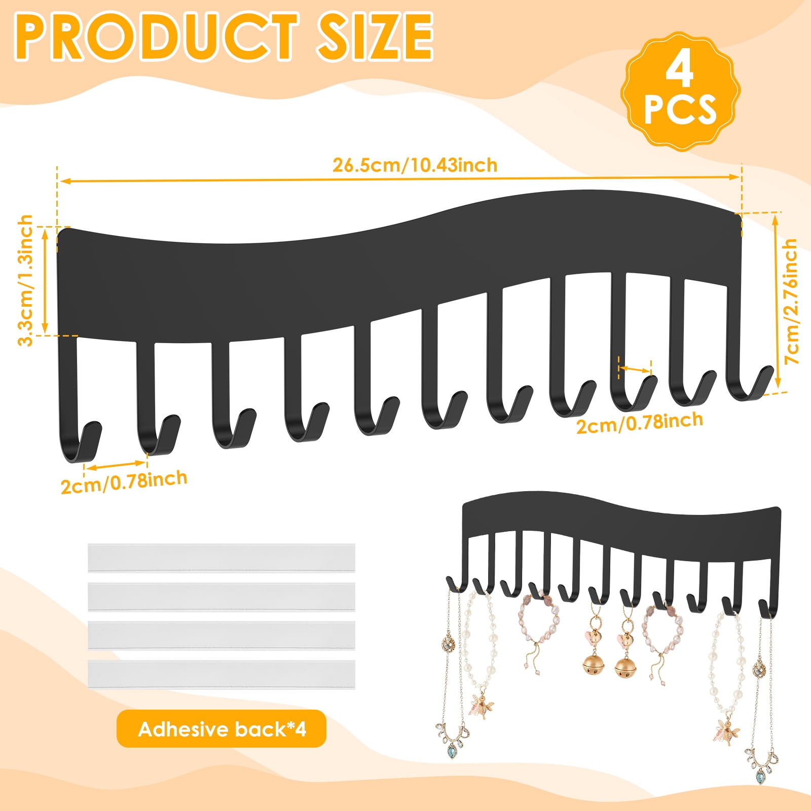 Wall Mounted Necklace Organizer Metal Jewelry Display Hanging Holder 4 Pcs (black )