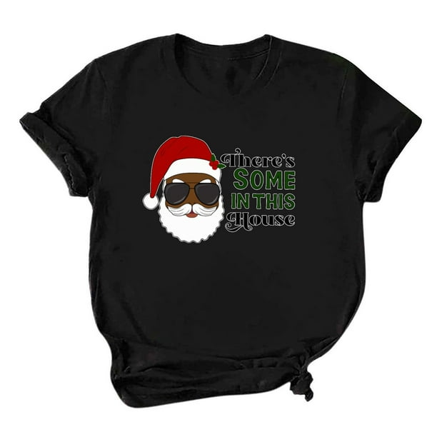 Camisas Navideñas Para Mujer Casual Cuello Redondo Manga Corta Árbol de Navidad Impreso Top Odeerbi ODB205635