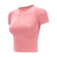 thumbnail image 5 of DuoJiaJ Women's Crop Top Jacquard Short Sleeve Fitness Tee Breathable Yoga Workout Shirt For Ladies Women’s Crop Tops Pink, 5 of 5