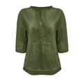 thumbnail image 4 of Cotton Linen Shirts for Women 2026 Summer Short Sleeve Button V Neck Tops Dressy Casual Oversized Tshirts by Yigetop Green 5XL, 4 of 8