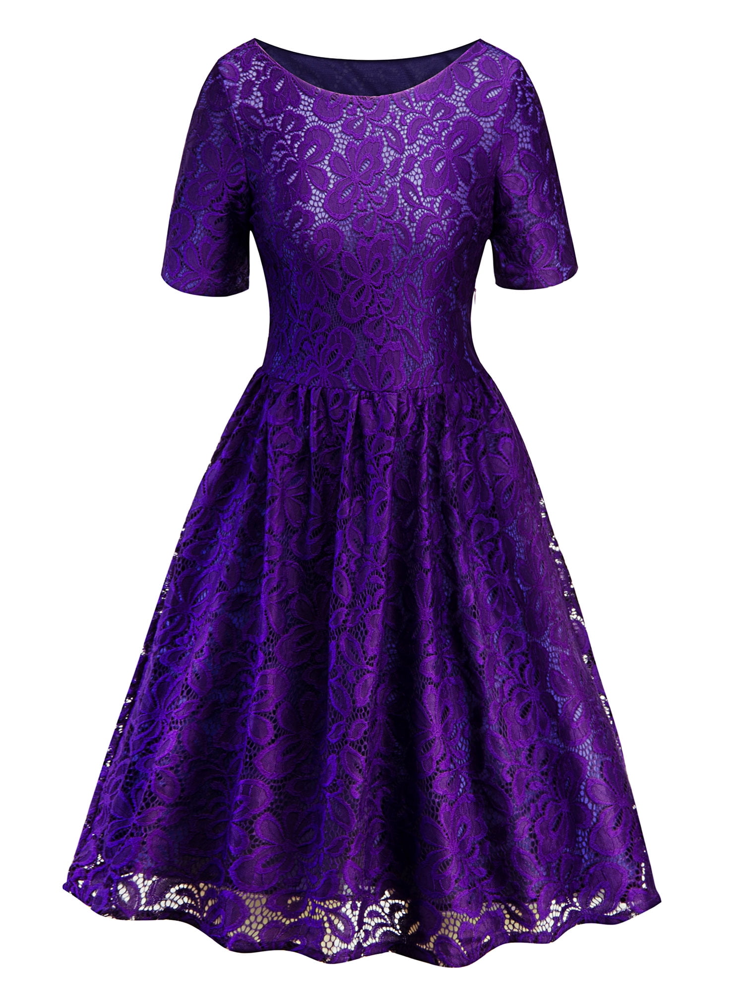 Womens 50s 60s Vintage Lace Retro Rockabilly Party Evening Swing Skater Dresses 