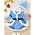 thumbnail image 2 of ENFLASH Infant Baby Girl Christmas Outfit Santa Romper Dress Long Sleeve Furry Trim Velvet Xmas Princess Dresses Hat Set Clothes, 2 of 9