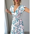 thumbnail image 5 of Women'S A Line Dress with Tie Waist Floral Print Beach Vacation Party Short Sleeve Ruffle Elegant Blue M, 5 of 7