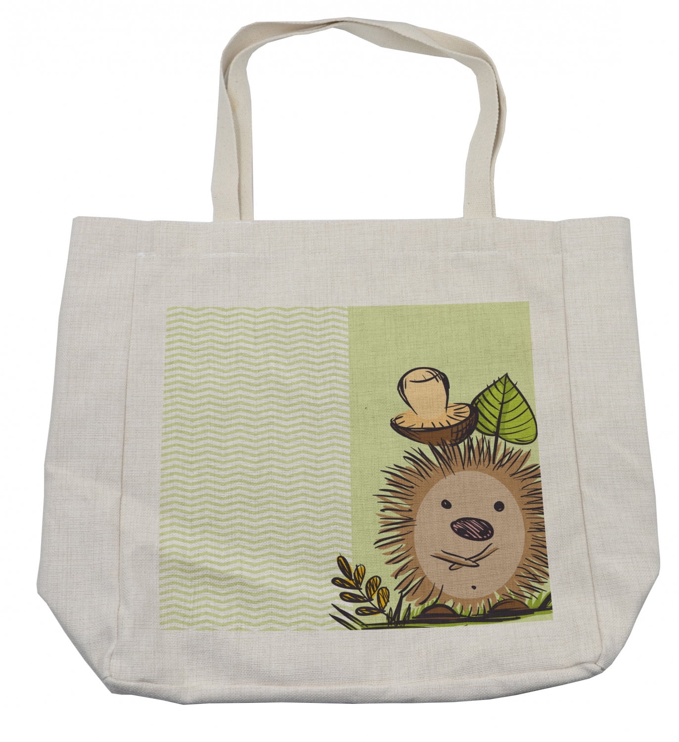 Mushroom Shopping Bag, Hedgehog Chevron Stripes Pattern Spiky Animal