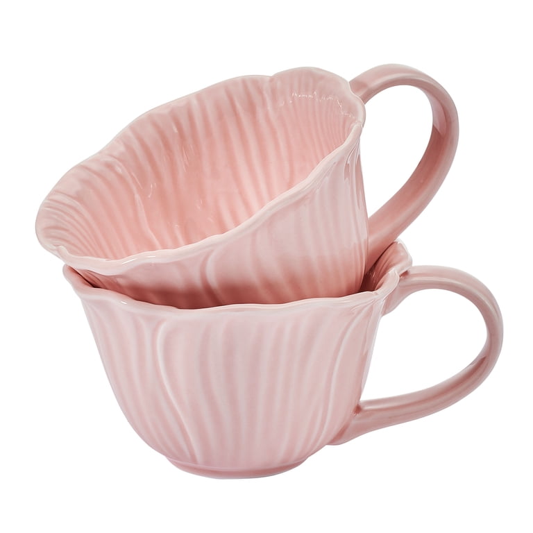 Beautiful by Drew Barrymore 9 oz Embossed Flower Mug Set, 2-Piece, Pink photo 5